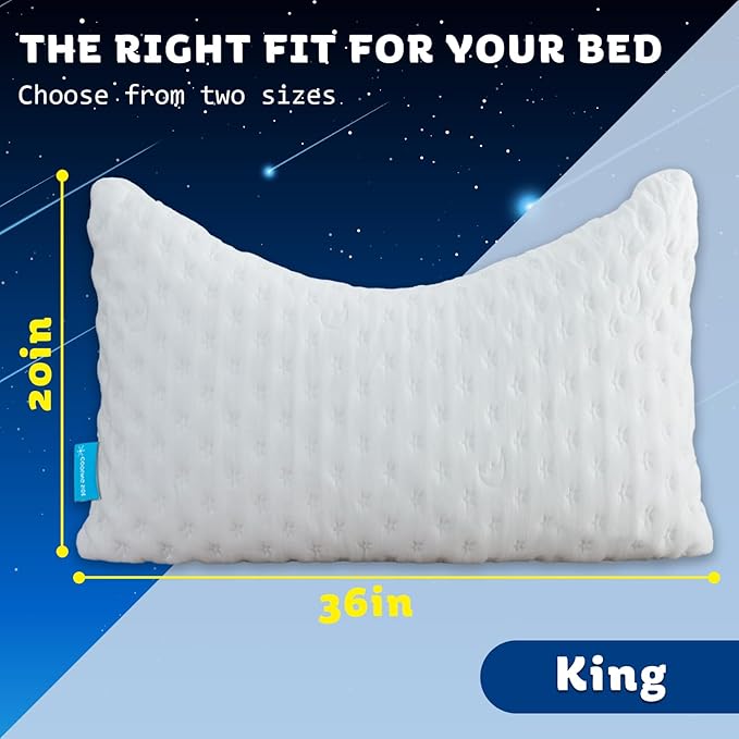 Cooling Side Sleeper Pillow for Neck and Shoulder Pain, Luxury Shredded Memory Foam Curved Bed Pillows for Sleeping Set of 1- Adjustable King Size- Washable Cover Crescent White
