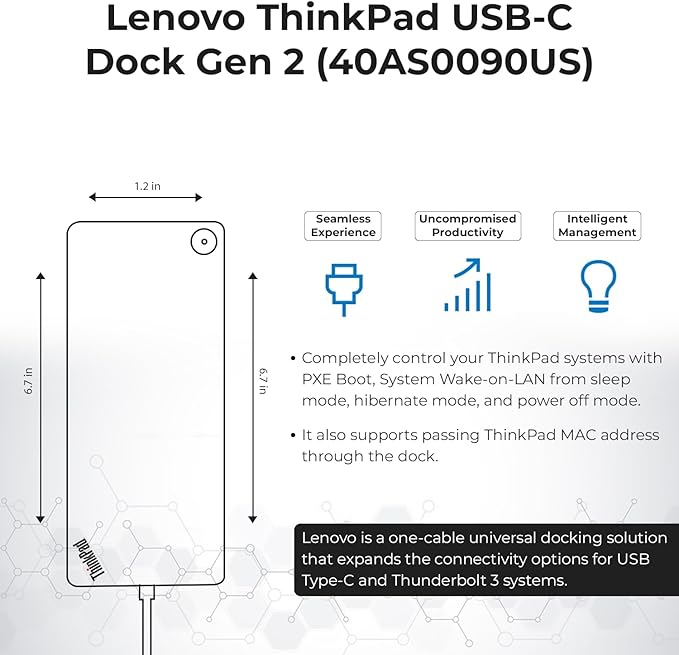 40AS0090US Lenovo Thinkpad Docking Station - Supports 4K Display, 1 Year Warranty, USB C Gen 2 Dock with 90W Adapter + 4K HDMI Cable + USB-C Cable + 4K DisplayPort Cable + Microfiber Cloth (Renewed)