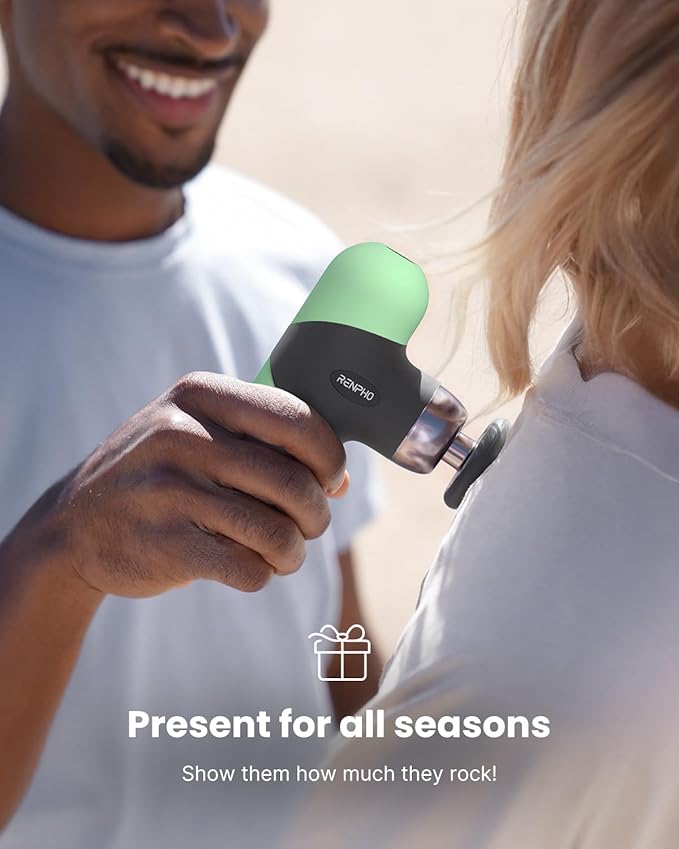 RENPHO Mini Thermal Massage Gun with Heat, Portable Deep Tissue Percussion Massager, Color Silicone Sleeves Travel Size with Carry Case, Spearmint