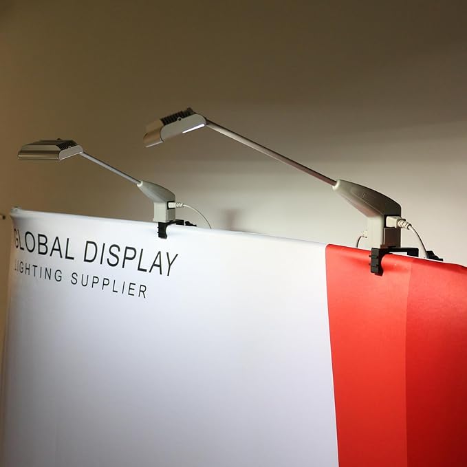 Trade Show Lights LED Display and Exhibit Arm Lighting, Connectable Tradeshow Lights Included Clamps, Mounting Brackets, Power Cables, Connect Cables (2pcs Grey)