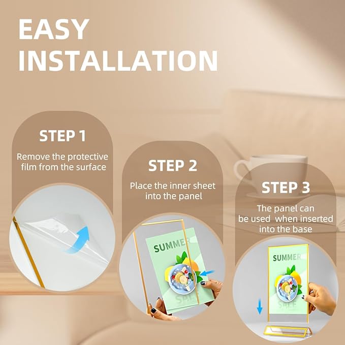 12 Pack Acrylic Sign Holder 5x7 Gold Frame Double Sided Display Stand, Clear Sign Holder Table Plastic Paper Holder, Acrylic Frames for Home Office Shop Photo Frames