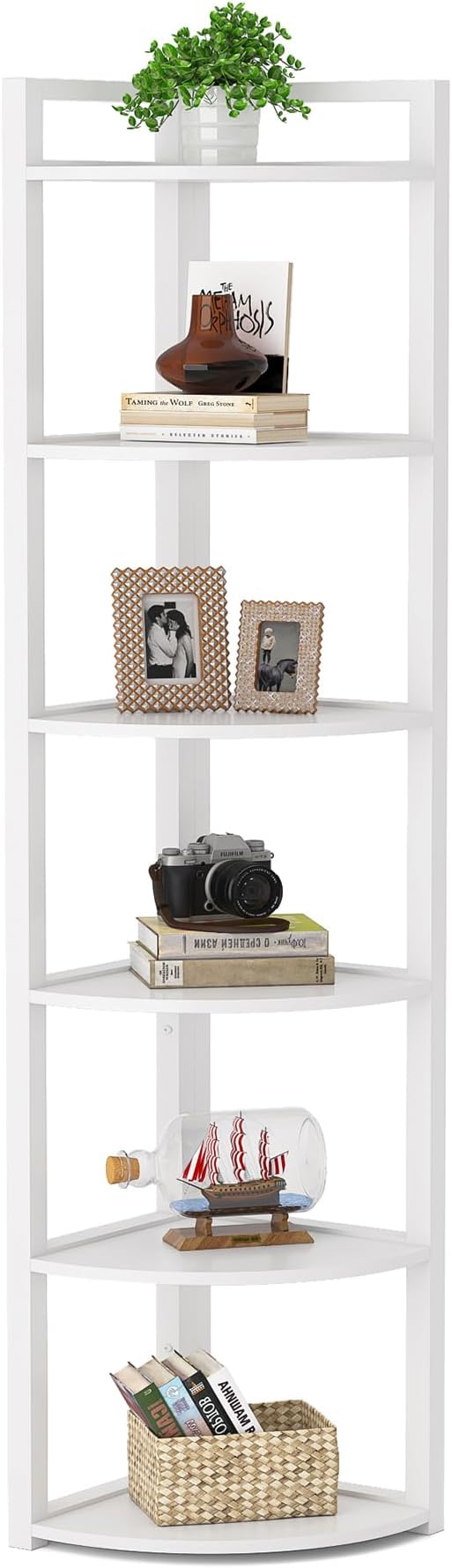 Tribesigns 6 Tier Corner Shelf, 70.9 Inch Tall Corner Bookshelf Small Bookcase Modern Corner Shelving Unit Storage Rack for Living Room, Home Office, Kitchen, Small Space (White)