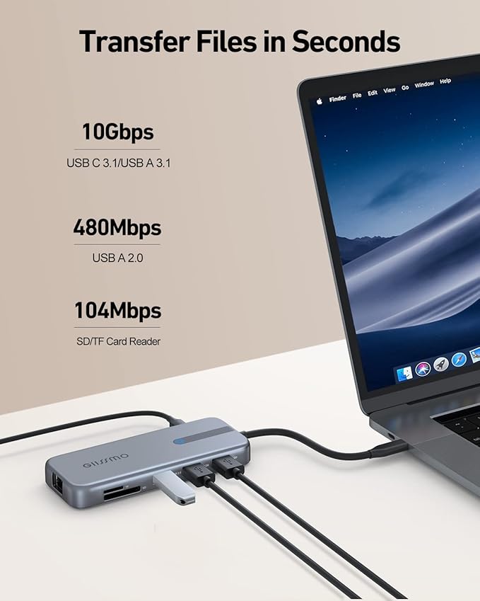 Dual Monitor, GIISSMO 10 in 1 Laptop Docking Station for Windows with 2 HDMI 4K, RJ45, 10Gbps USB C/USB A 3.1, 100W PD, USB 2.0, SD/TF Slots for MacBook/Dell/HP/Lenovo/Surface