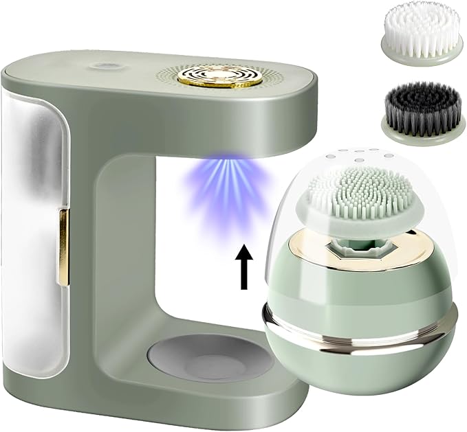 Electric Facial Cleansing Brush,Waterproof Facial Massage Brush,Sonic Face Scrubber with UV-C Disinfection,3 Sonic Cleansing Modes & 3 Brush Heads,For Exfoliating and Massaging,Rechargeable Face Brush