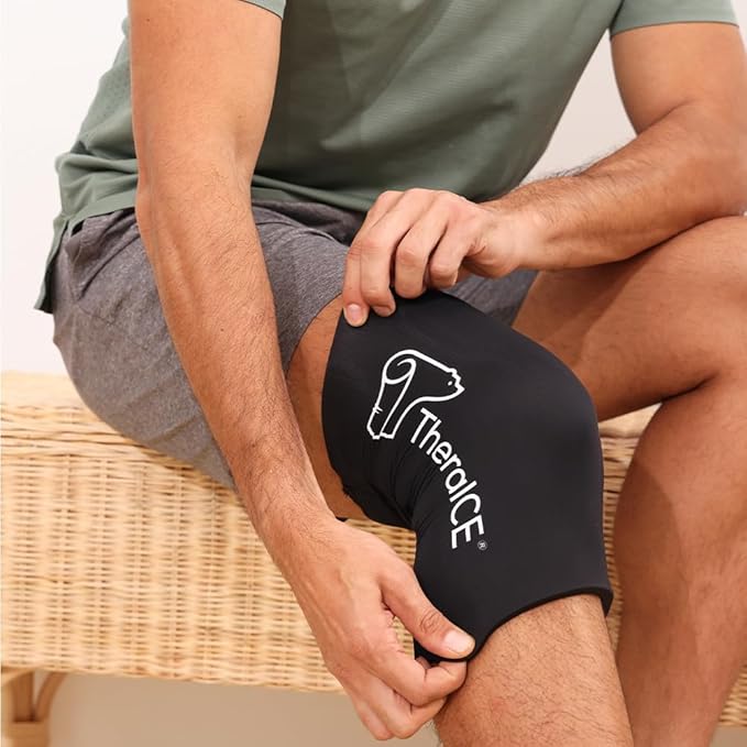 TheraICE Knee Ice Pack Wrap Compression Sleeve for Injuries, Reusable Gel Cold Packs Brace Also for Elbow, Ankle & Calf - Flexible Cold Wrap Recovery for Meniscus, ACL, MCL Pain Relief (XL)