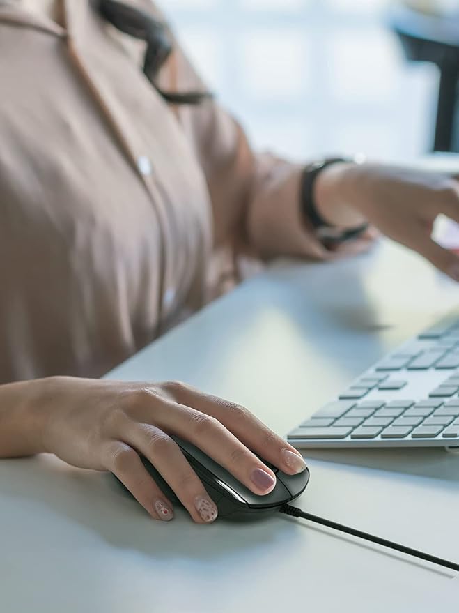 TECKNET USB Wired Computer Mouse, 4-Level Adjustable 3600DPI, Ergonomic with 6 Buttons, 18 Months Battery Life, Portable for Small Medium Hand