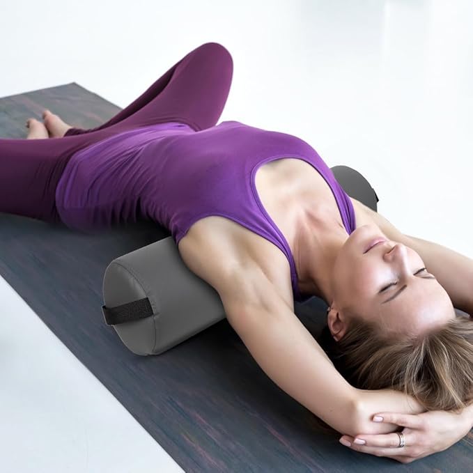 ForPro Full Round Bolster Pillow, Cool Grey, Oil and Stain-Resistant, for Massage and Yoga, 6” R x 26” L