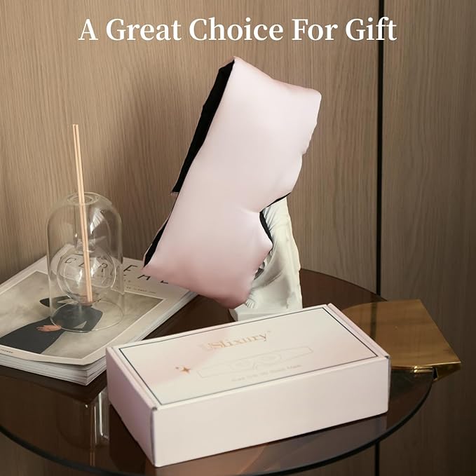 USlixury Silk Sleep Mask, 3D Contoured Sleeping Masks, Blackout Sleep Masks for Women with Nose Wing,100% Mulberry Silk, Face-Hugging Non-Slip SLEP Mask for Side Sleeper, 27.5x4.5'', Pink