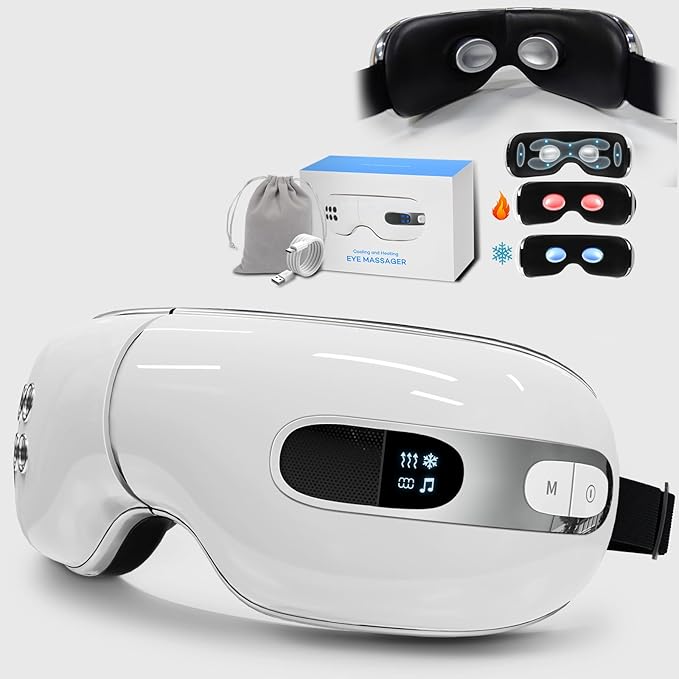 Eye Massager with Heat and Cooling for Migraine Dry Eyes Relief, Rechargeable Bluetooth Music Migraines Relief Eye Massager Improve Sleeping Gifts for Women Men