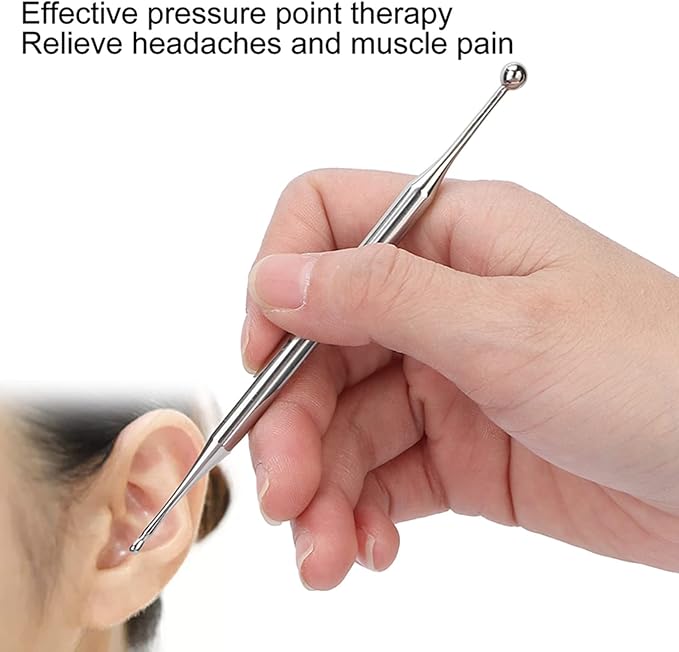 Agatige 12cm Dual Head Reflexology Tools for Face, Stainless Steel Ear and Body Acupuncture Massage Pen Full Body Self Massage Relief Pain Therapy Tools for Deep Tissue(12cm)