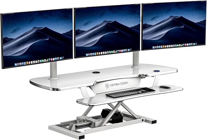 VERSADESK® PowerPro™ 48 Inch Extra Wide Standing Desk Converter, PowerPro™ Electric Height Adjustable Sit to Stand Desk Riser with Keyboard Tray, Build-in USB Charging Outlet, Hold 80 lbs, (48", White)