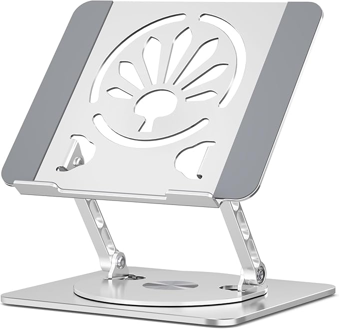 Adjustable Laptop Stand for Desk-360° Rotating Foldable Laptop Holder Ergonomic Laptop Riser for MacBook Pro/Air Dell HP Lenovo Notebook up to 16.3",Silver