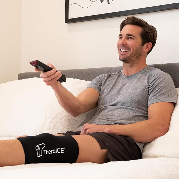 TheraICE Knee Ice Pack Wrap Compression Sleeve for Injuries, Reusable Gel Cold Packs Brace Also for Elbow, Ankle & Calf - Flexible Cold Wrap Recovery for Meniscus, ACL, MCL Pain Relief