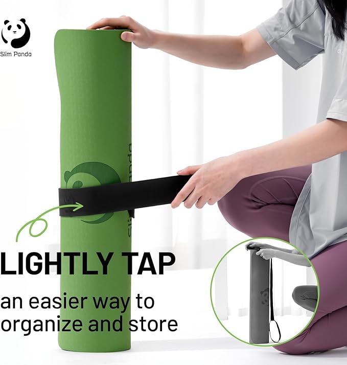 Slim Panda Yoga Mat Strap Slap Band, One Snap Keeps Mats Tightly Rolled, Heavy-Duty Clasp Fits Most Size Mats(24" L X 2" W)