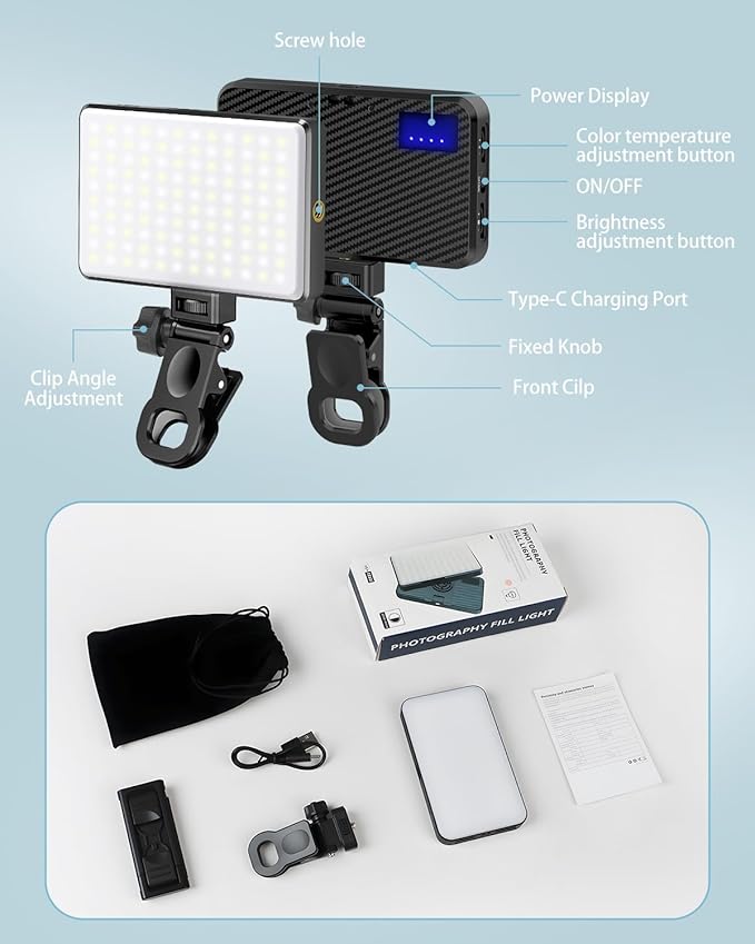 168 LED Phone Light, Selfie Light for iPhone/iPad/Camera, Portable Video Conference Lighting with Clip, Rechargeable 3000mAh CRI 95+, 3 Lights Modes Alix Earle Lights for Selfie, Makeup, Laptops, Vlog