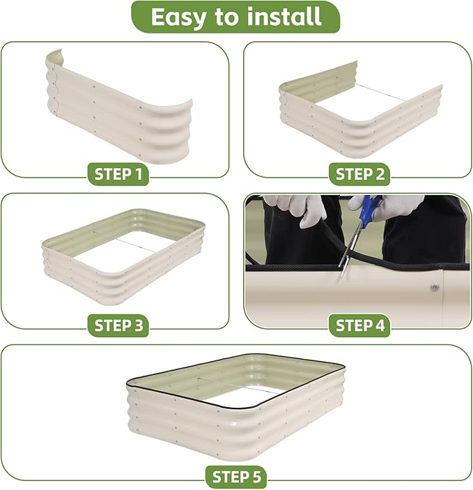 GoCampDriect 4IN1 Raised Garden Bed - 5x3x1ft Galvanized Raised Garden Boxes Outdoor Corrosion Resistant | Variable Shape 6x2x1ft Metal Raised Garden Beds for Planting Vegetable, Herb,Fruits,White