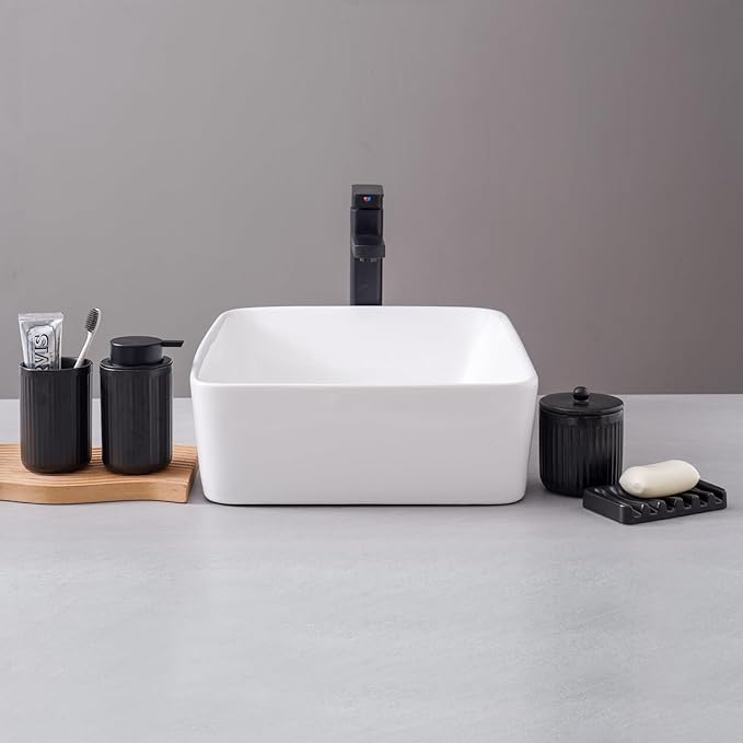 Ceramic Bathroom Accessories Set,Lotion Soap Dispenser and Toothbrush Holder Set, Soap Dish, Apothecary Jars,Rustic Farmhouse Decor, Bathroom Home Decor (Black Set, Liquid)