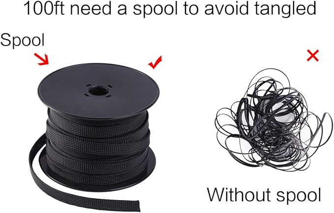 Keco 100ft – 1 inch PET Expandable Braided Cable Sleeve – Wire Sleeving for Audio Video and Other Home Device Cable Automotive Wire - Black