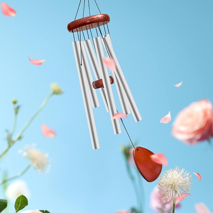 28" Wind Chimes for Outside. Deep Tone Lovely Wind Chimes with 6 Aluminum Tubes Courtyard Decoration. Windchimes Outdoor Create an Enjoyable Atmosphere & Give Mom a Gift(Silver)