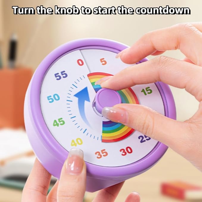 Visual Timer for Kids, 60 Minute Time Timer Kids Timer for Classroom Home Office, Countdown Timer for Cooking Teaching Working Meeting, Pomodoro Timer Kitchen Timer (Purple)