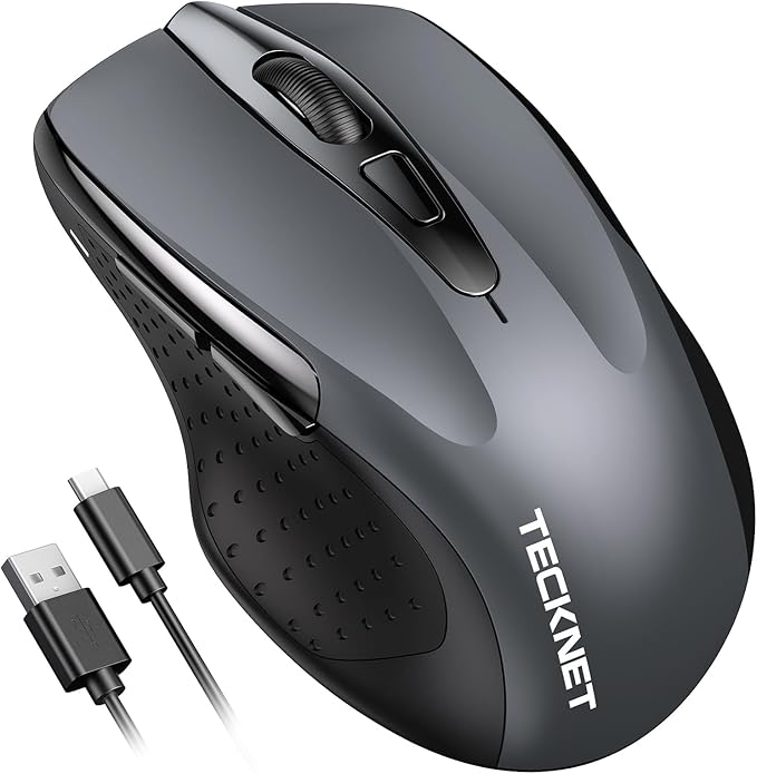 TECKNET Wireless Mouse Rechargeable, 2.4G USB-A Silent Mouse, Quiet Click, 6 Adjustable 4800 DPI, Cordless Computer Mouse, Ergonomic Mouse for Laptop, 6 Buttons Mouse for Chromebook, Ergo Grip