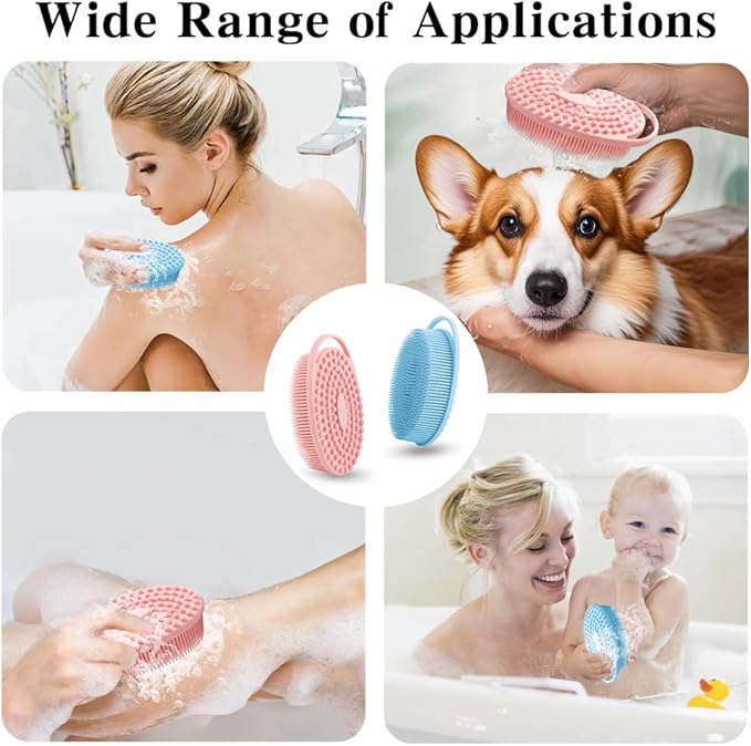 2 Pack Silicone Body Scrubber with Loofah Exfoliating Soft Body Shower Scrubber for Body, 2 in 1 Bath and Shampoo Wash Brush for Skin Exfoliation Men Women (Blue&Pink)