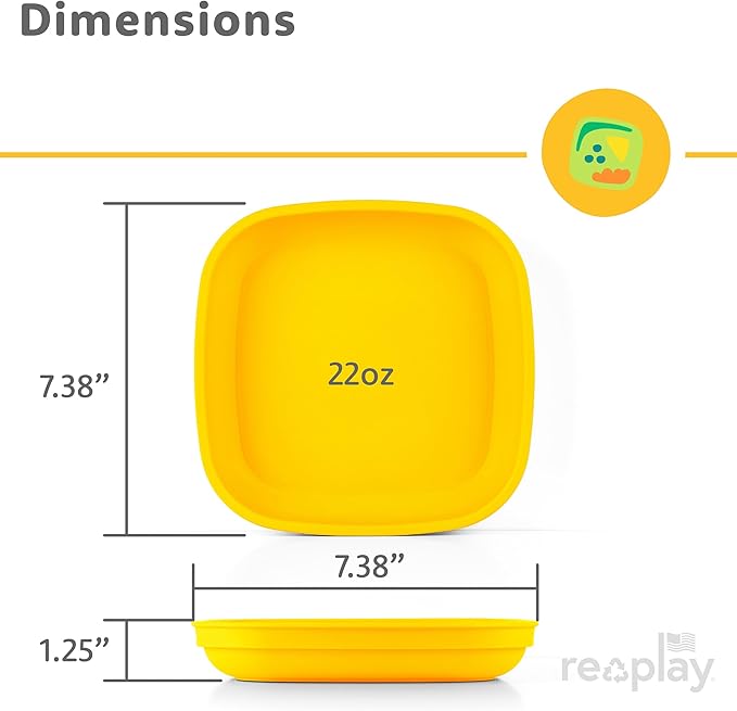 Re-Play Toddler Plates - 22 Oz. Deep-Walled Flat Kids Plates - Dishwasher & Microwave Safe - Made in USA - Set of 3-7.37" x 7.37" x 1.25" - Aqua Asst.