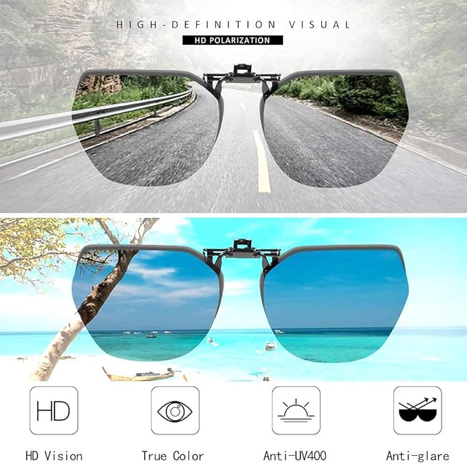Night Driving Glasses and sunglasses Clip-On, Polarized Glare Reduce, High Definition Vision