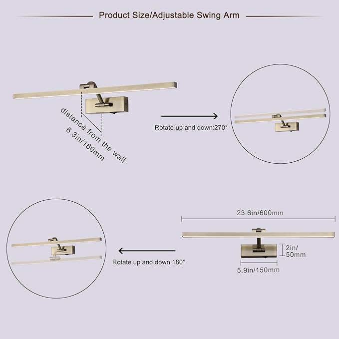 10000mAh Picture Light Battery Operated,23.6In Antique Bronze Wireless Rechargeable Picture Light 3 Colors Dimmable Art Light with Remote Timer for Paintings,Gallery