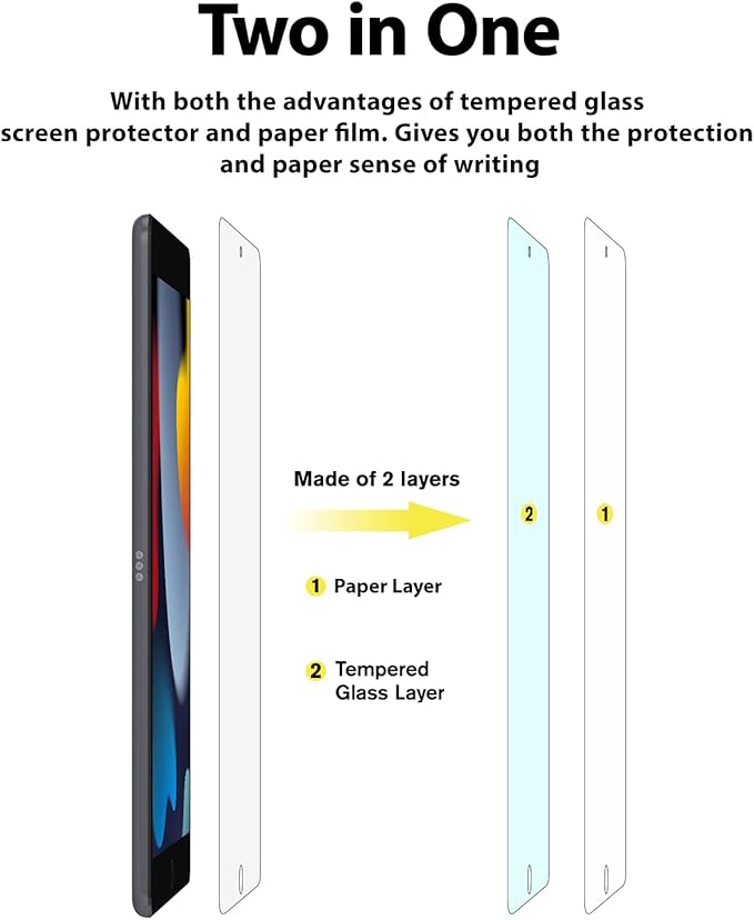 Paperfeel Glass Screen Protector Compatible with iPad 9th / 8th / 7th Generation 10.2 inch, EZ Kit, Auto-Alignment Tool