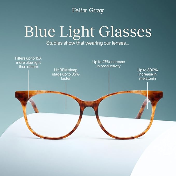 Felix Gray Lovelace Blue Light Glasses for Women, Blue light glasses Men – Sleep & Wellness Support, Eye Strain Relief