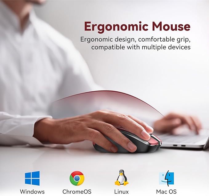 TechRise Bluetooth Mouse (BT5.0/3.0 & 2.4G) Rechargeable Wireless Mouse, 4800 DPI Optical Tracking, 6 Adjustable DPI, 2.4GHz with USB A Receiver, Quiet Clicks, Ergonomic Grips, 6 Buttons - Red