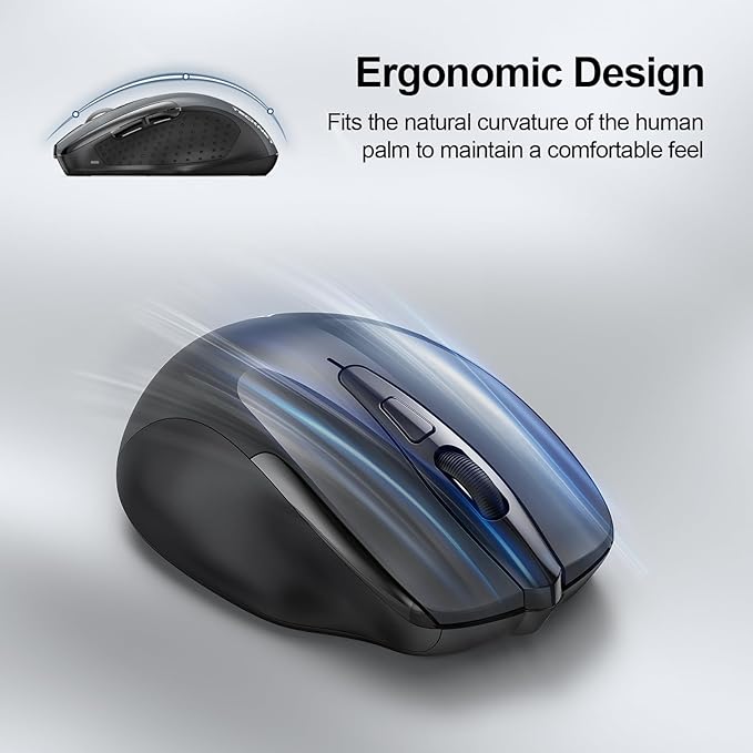 TECKNET Wireless Mouse (2.4G & BT5.0/3.0) Silent 4800 DPI Computer USB A & Bluetooth Mouse 6 Buttons, Wide Compatibility - Grey