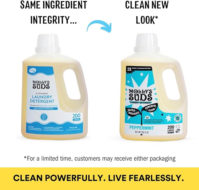 Molly's Suds Liquid Laundry Detergent | Clean Laundry Detergent Soap for Sensitive Skin | 2x Concentrated, High Efficiency (HE) | Peppermint - 100 Loads