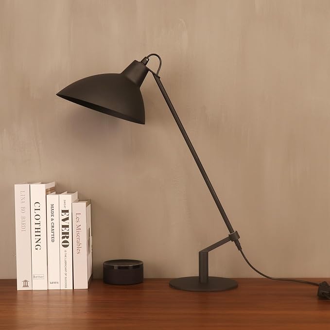 Desk Lamp Modern Industrial 100% Metal Table Lamp 22", Soft White Light (3000K) with Adjustable Switch, Ideal for Office Bedroom Study Room Living Room Nightstand Bedside Lamps Sand Black