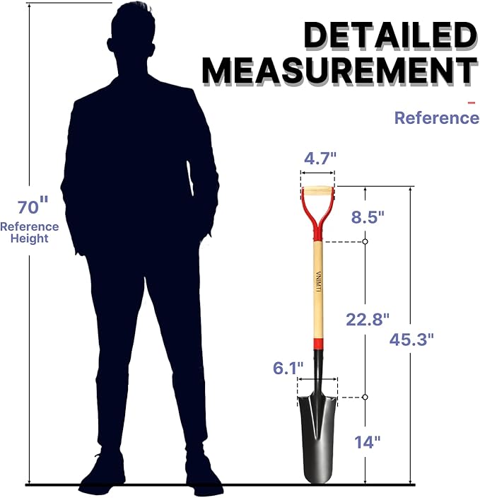 Spade Shovel,Transplanting Spade,Drain Spade,Spade Shovels for Digging,Sharp Shooter Shovel or Spade,45Inch,Stell D-Grip,Wooden Handle