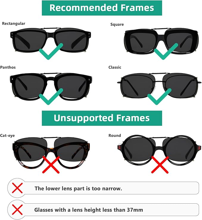 Eyekepper 3-pack Polarized Clip on Sunglasses With Spring Draw Bar Grey/Brown/Green Lens 54 * 34MM