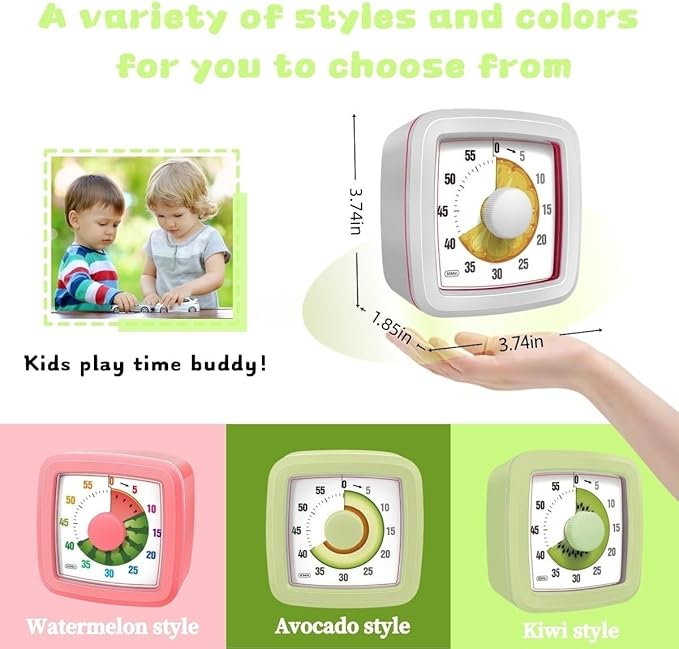 Kids Visual Timer for Kitchen,Classroom,Cooking,Learning,Bedroom,Office, 60-Minute Countdown Pomodoro Timer for Kids with Autism ADHD (Avocado Style)