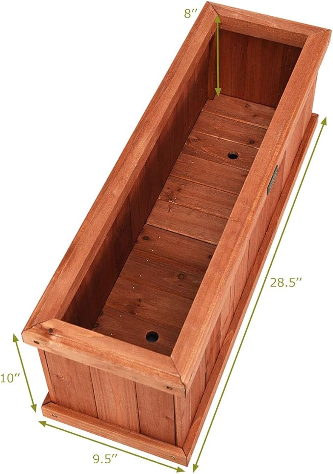 Nightcore Raised Garden Bed, Wooden Planter Box w/2 Drainage Holes, Water-Based Painting, Elevated Flower Box w/Detachable Bottom Panels for Herbs, Vegetables, Flowers Gardening (28.5” x 9.5” x 10”)