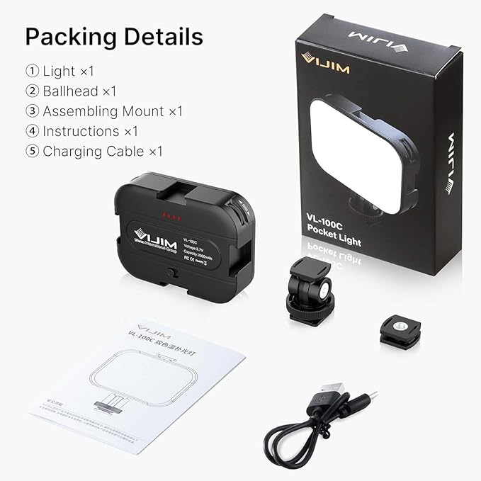 VIJIM VL100C Bi-Color LED Video Light on Camera,Mini Rechargeable 2000mAh LED Camera Lights,CRI95+ Dimmable 2500-6500K Ultra Bright Photo and Video Lighting,LED Fill Lamp