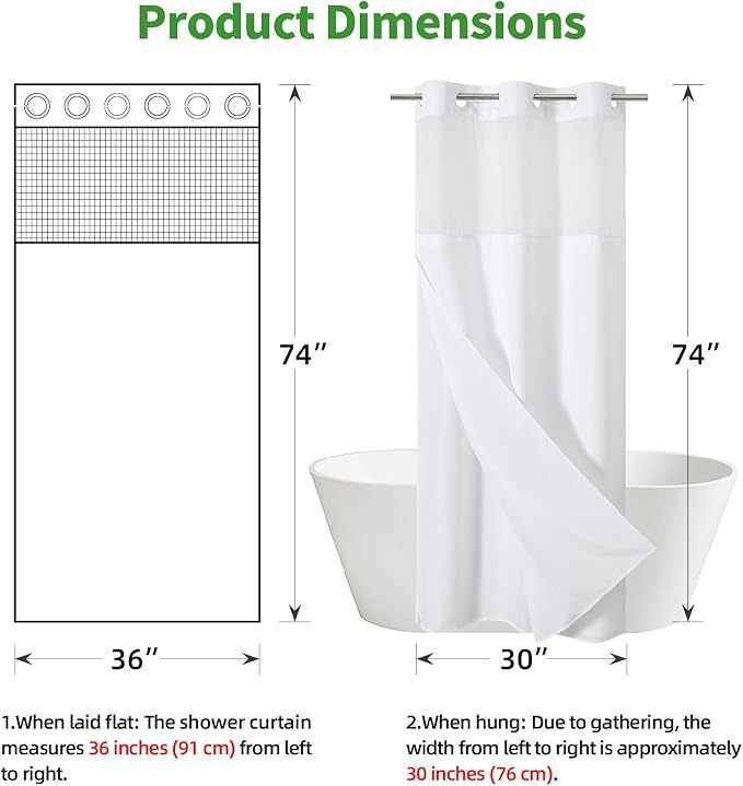 Stall No Hooks Needed White Shower Curtain with Snap-in Fabric Liner Set,Linen Textured Hotel Luxury Decor Shower Curtains for Bathroom with Mesh Top Window,Waterproof & Washable,36Wx74H,