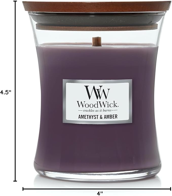 WoodWick Medium Hourglass Candle Amethyst/Amber - Premium Soy Blend Wax Pluswick Innovation Wood Wick Made in USA