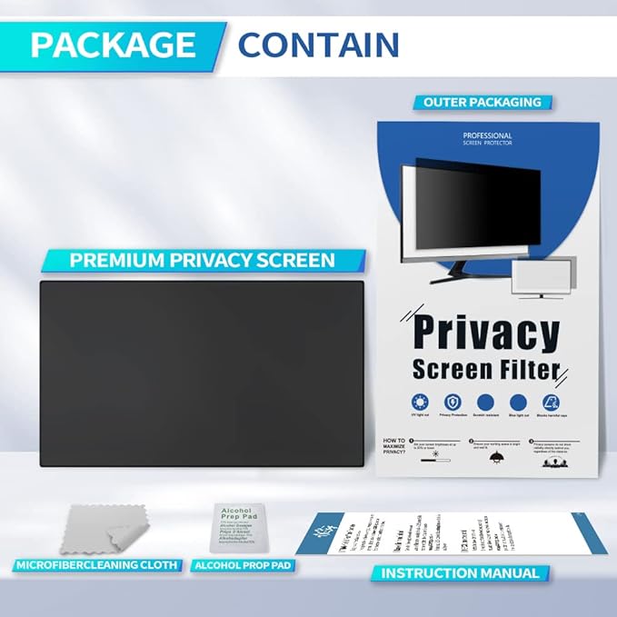 24 Inch Privacy Screen for 16:9 Widescreen Monitor, Eye Protection Anti Glare Blue Light Computer Monitor Privacy Filter
