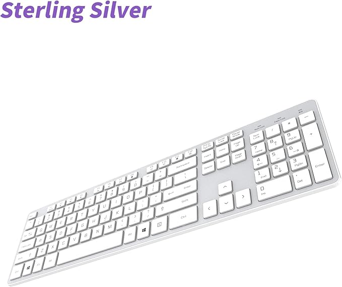 Slim Quiet Wireless Keyboard for Mac and Windows,Durable Flat Keyboard with Full Size Ultra Quiet Low-Profile Flat Keys, 2.4GHz Wireless for Mac,Windows 11/10/8/7/Vista,Microsoft & PC(Silver
