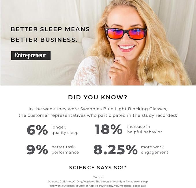 Swanwick Blue Light Blocking Glasses for Women, Men. Sleep Aid. Anti Eyestrain Headache for Computer, Gaming, TV, UV Glare