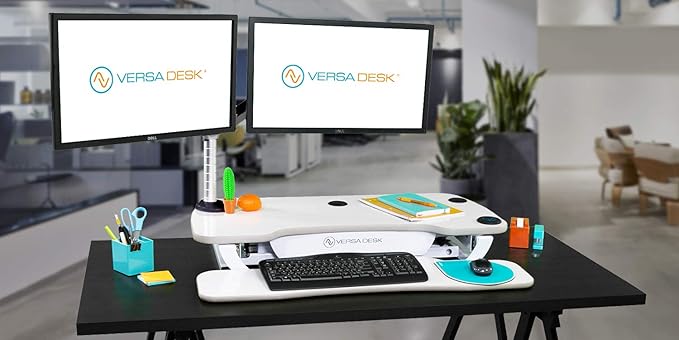 Power Pro Electric Height-Adjustable Desk Riser by VersaTables | USA Manufactured | Standing Desk Converter | Sit to Stand Desktop with Keyboard + Mouse Tray | 36"x 24" | White