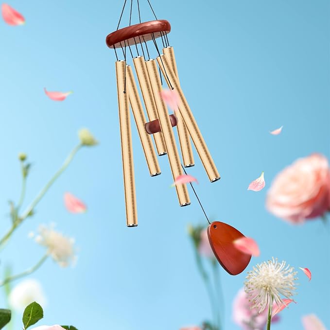 28" Wind Chimes for Outside. Deep Tone Lovely Wind Chimes with 6 Aluminum Tubes Courtyard Decoration. Windchimes Outdoor Create an Enjoyable Atmosphere & Give Mom a Gift(Gold)