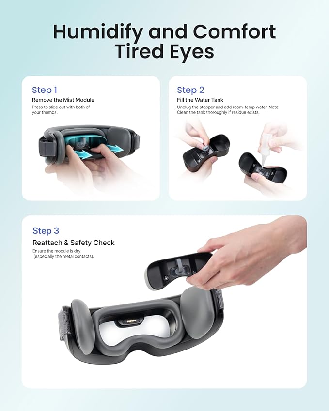 RENPHO Eyeris Caligo Eye Massager with Mist & Temple Massage, Slidable Temple Massager for Migraines, Eye Mask for Mom Dad Women Men Her Him,Head Circumferences 21.7in to 27.5in