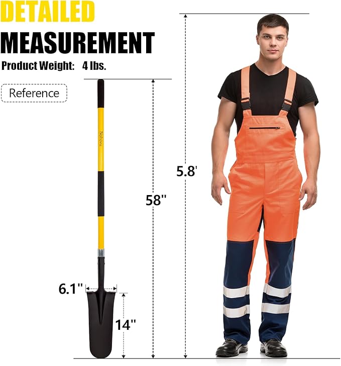 Shovel for Digging, Heavy Duty Shovel with Fiberglass Handle, 58 Inches