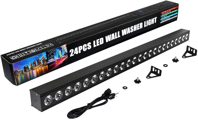 LED Wash Light Bar - 96W 24LED RGBA Stage Light Bar Sound Activated Auto Play Wall Wash Uplight by DMX Control for Wedding Church Club Birthday Party Stage Lighting